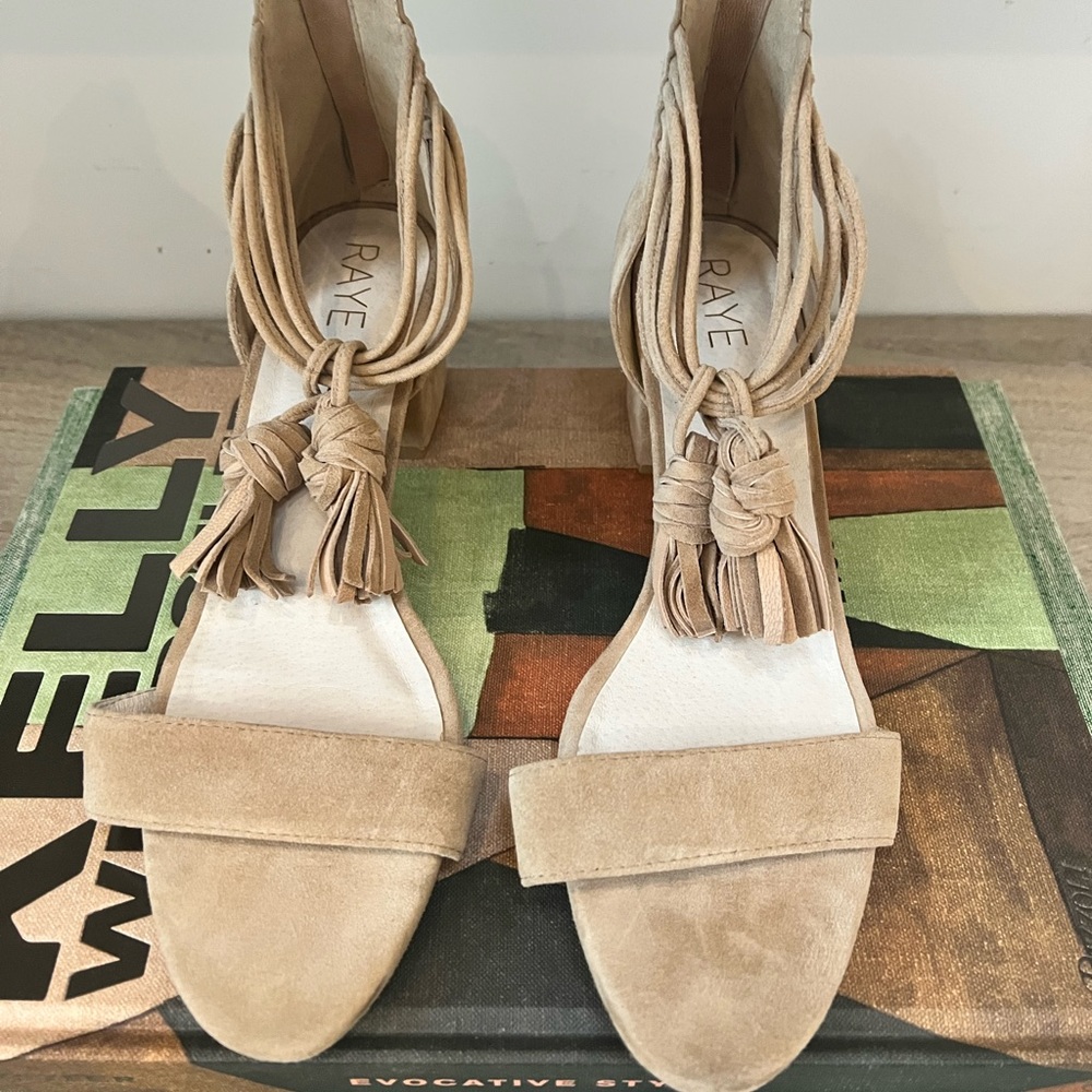 RAYE Suede Block Heels in Nude